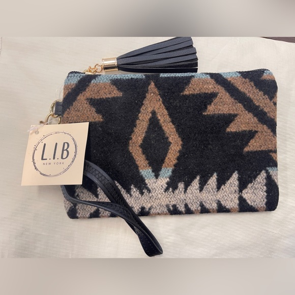 SOLD!! Dark night black-blue-rust Aztec design wristlet - Picture 2 of 2